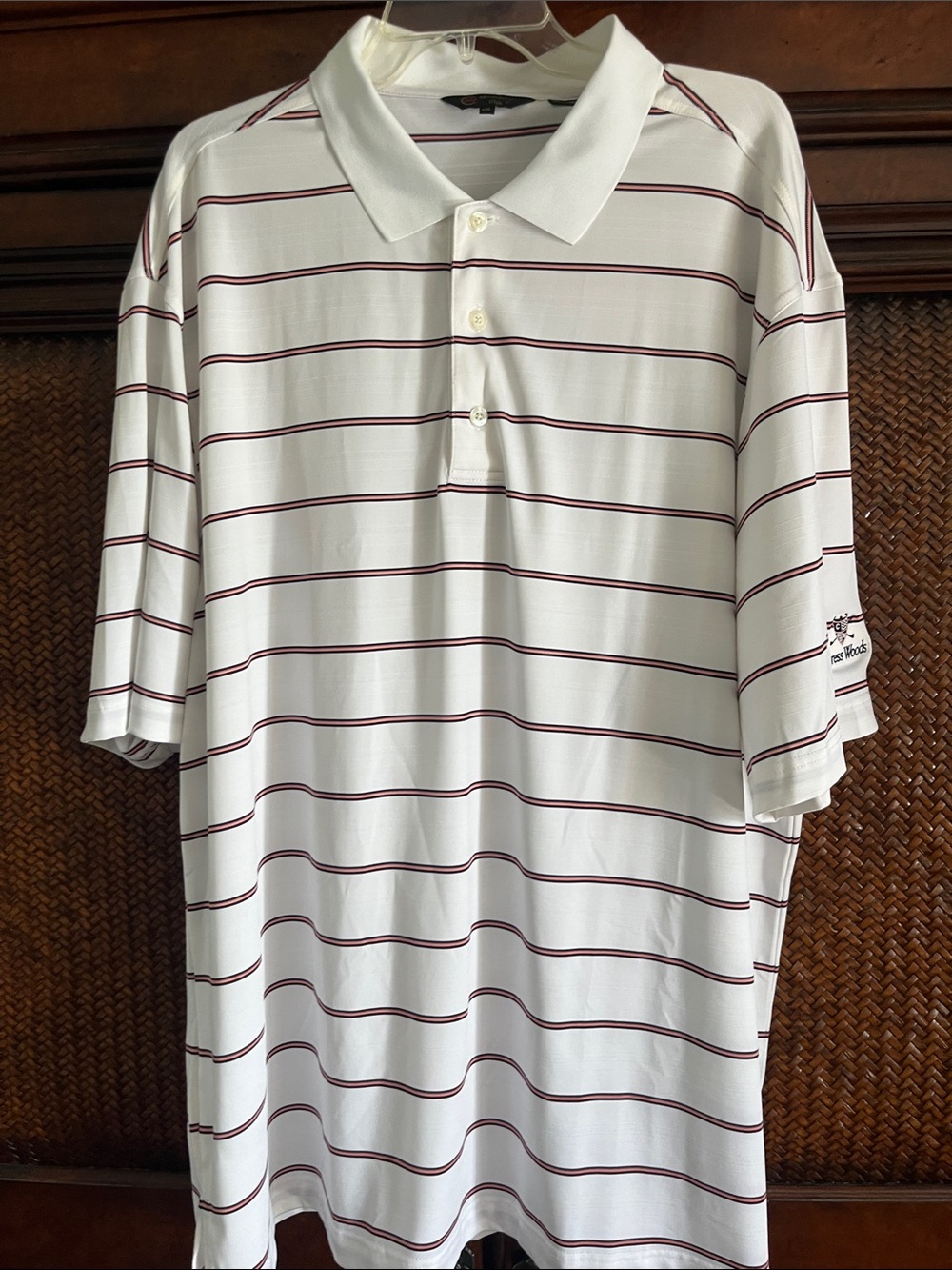 Men's White Polo with Burgundy Stripe Detail